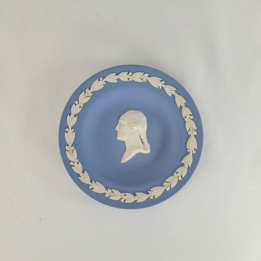 Vtg Wedgwood Jasperware Trinket Dish George Washington Blue Portrait Smithsonian